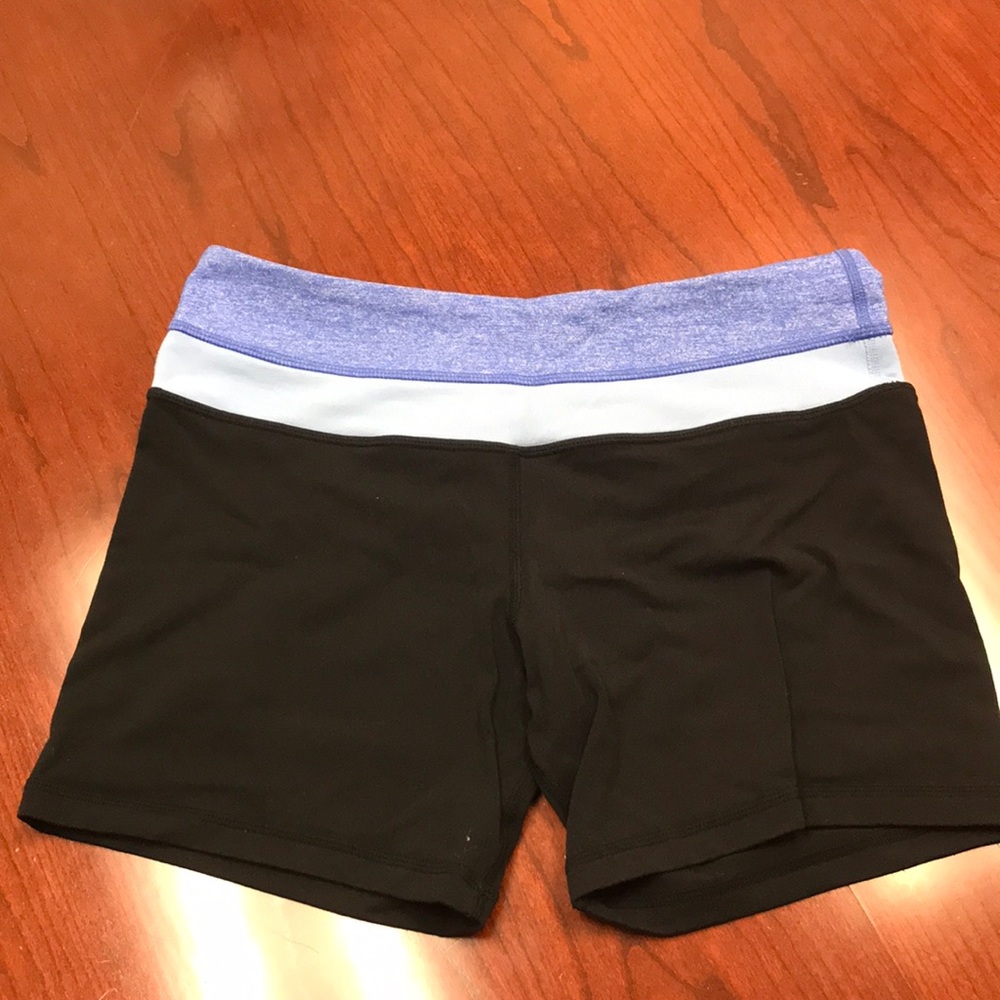 lululemon athletica Black Shorts with Light Blue and Heathered Purple Waistband